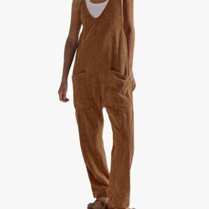 Ugerlov Corduroy Oversized Overalls Adjustable Straps Brown Size XL